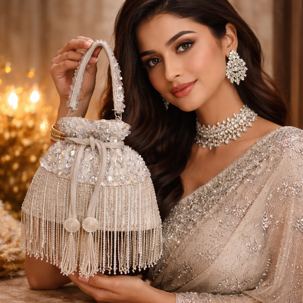 Beaded Bucket Bag – Crystal Tassel Evening Bag