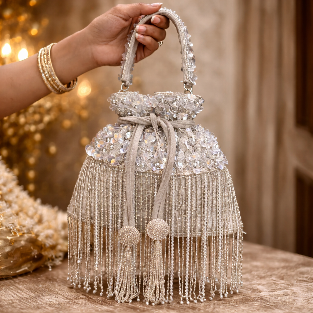Beaded Bucket Bag – Crystal Tassel Evening Bag