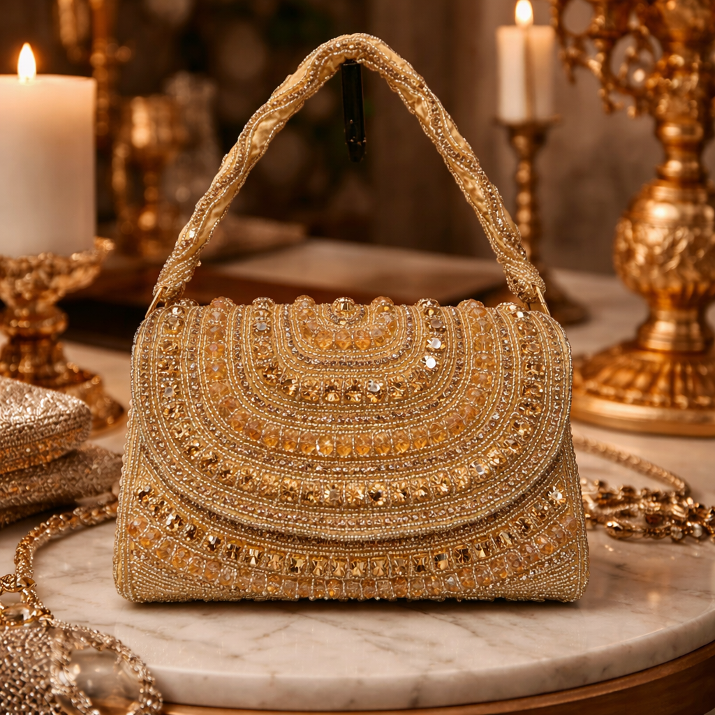 Beaded Evening Bag – Gold Crystal Clutch Purse