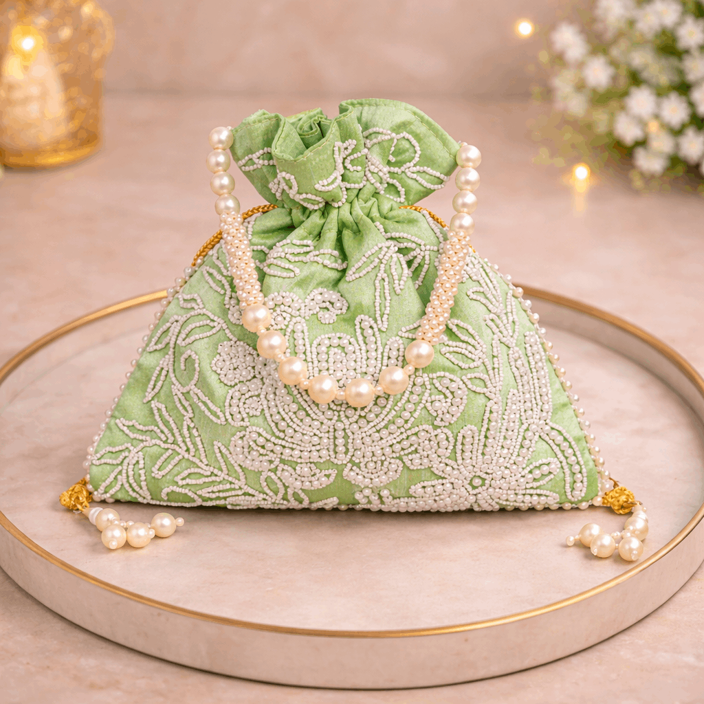 Potli Bag for Women Embroidered Potli Bag Green