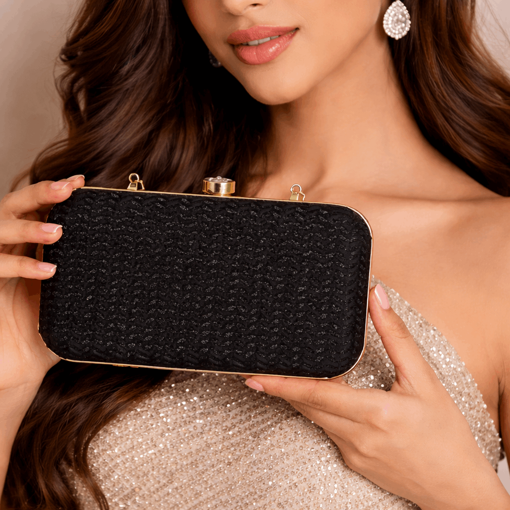 Sparkling Glitter Evening Bag Clutch for Women Black
