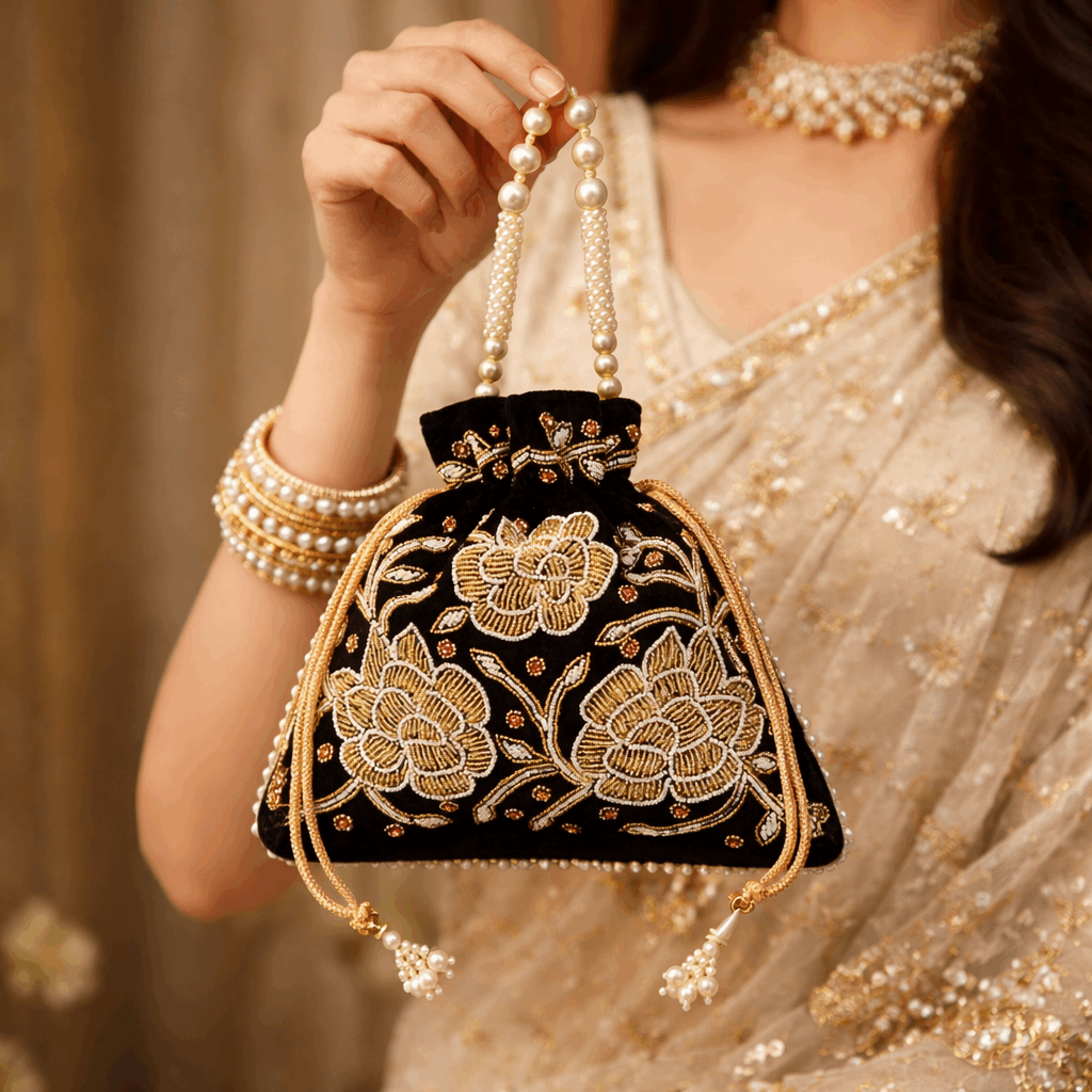Potli Bag for Women Wedding Clutch Black