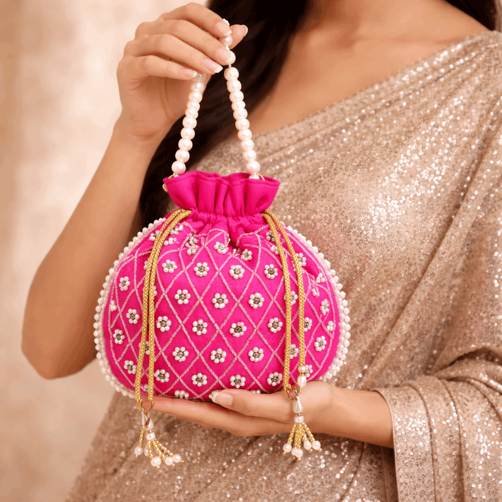 Potli Bag for Women Embroidered Potli Bag Rose Pink