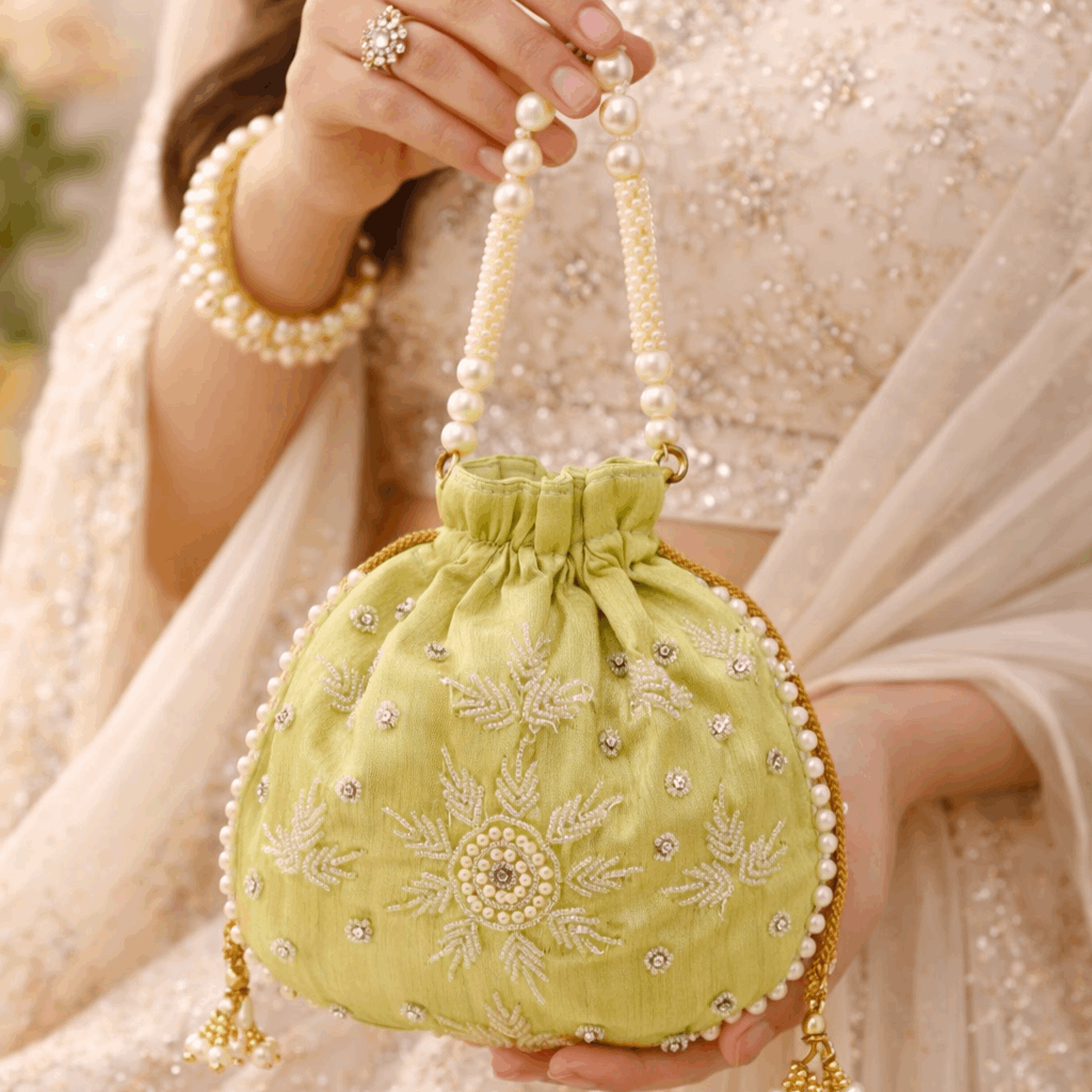 Potli Bag for Women Designer Potli Clutch Light Green