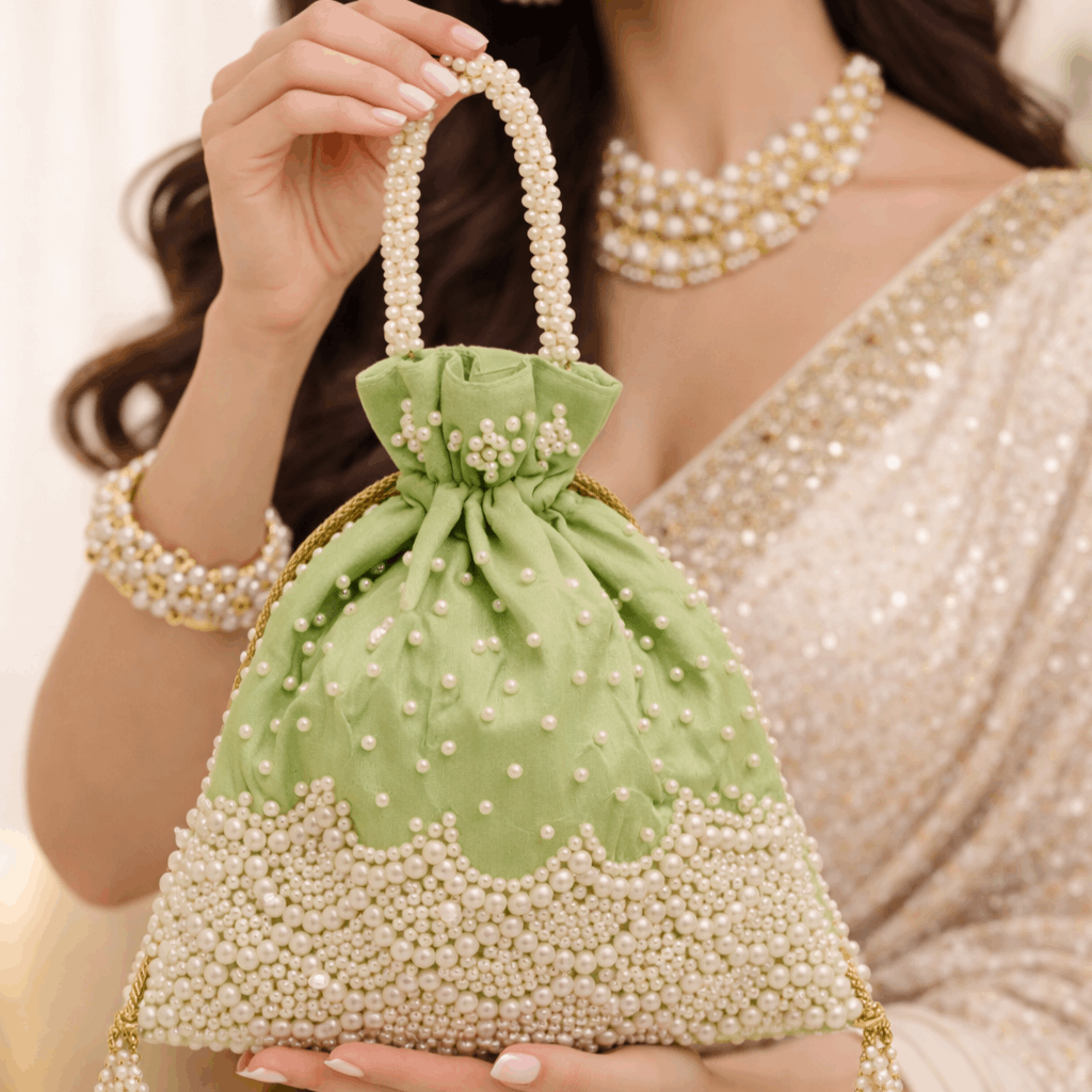 Potli Bag for Women Embroidered Potli Bag Light Green