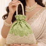 Potli Bag for Women Embroidered Potli Bag Light Green