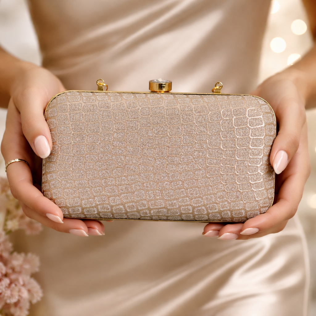 Glitter Crocodile Evening Bag Clutch for Women Bronze