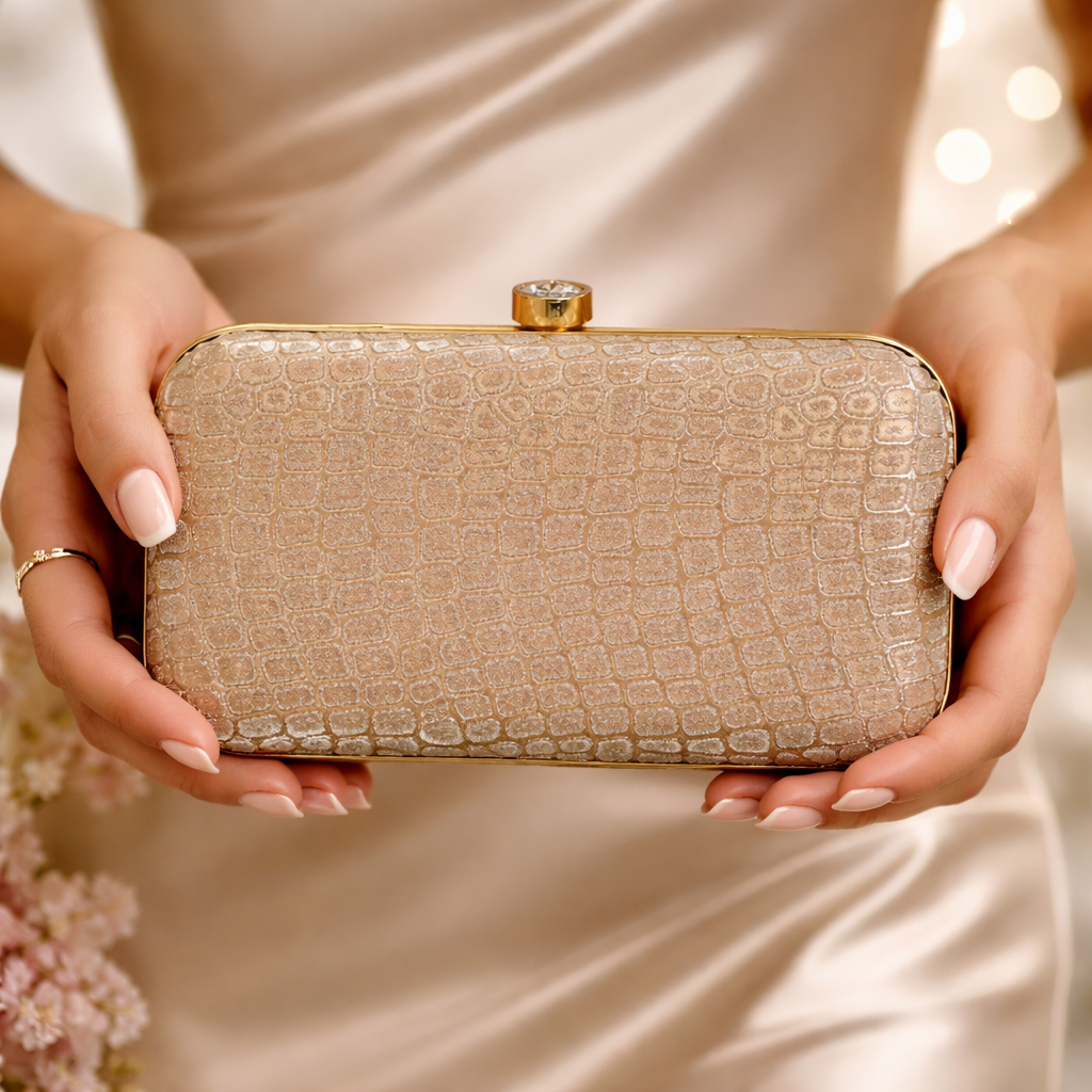 Crocodile Texture Party Clutch Bag for Women Gold