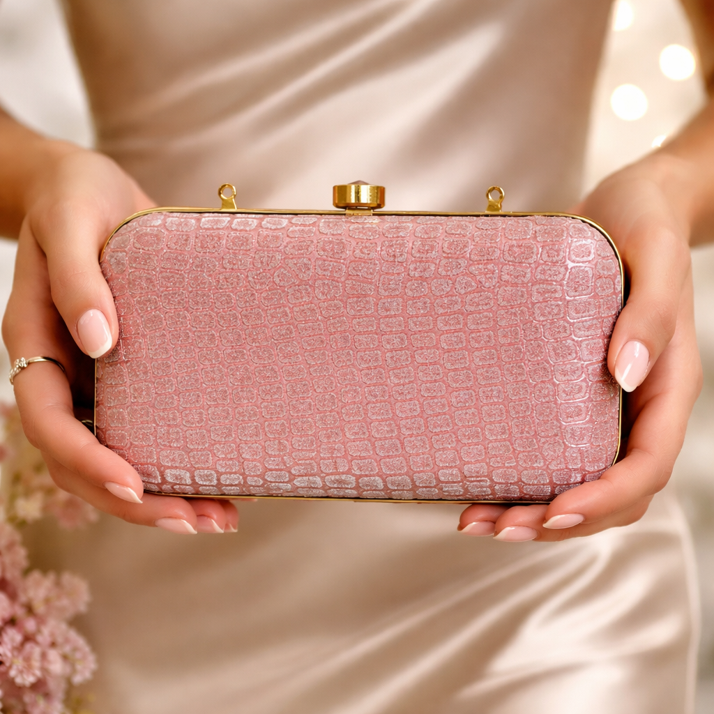 Glitter Crocodile Party Clutch Bag for Women Rose Gold