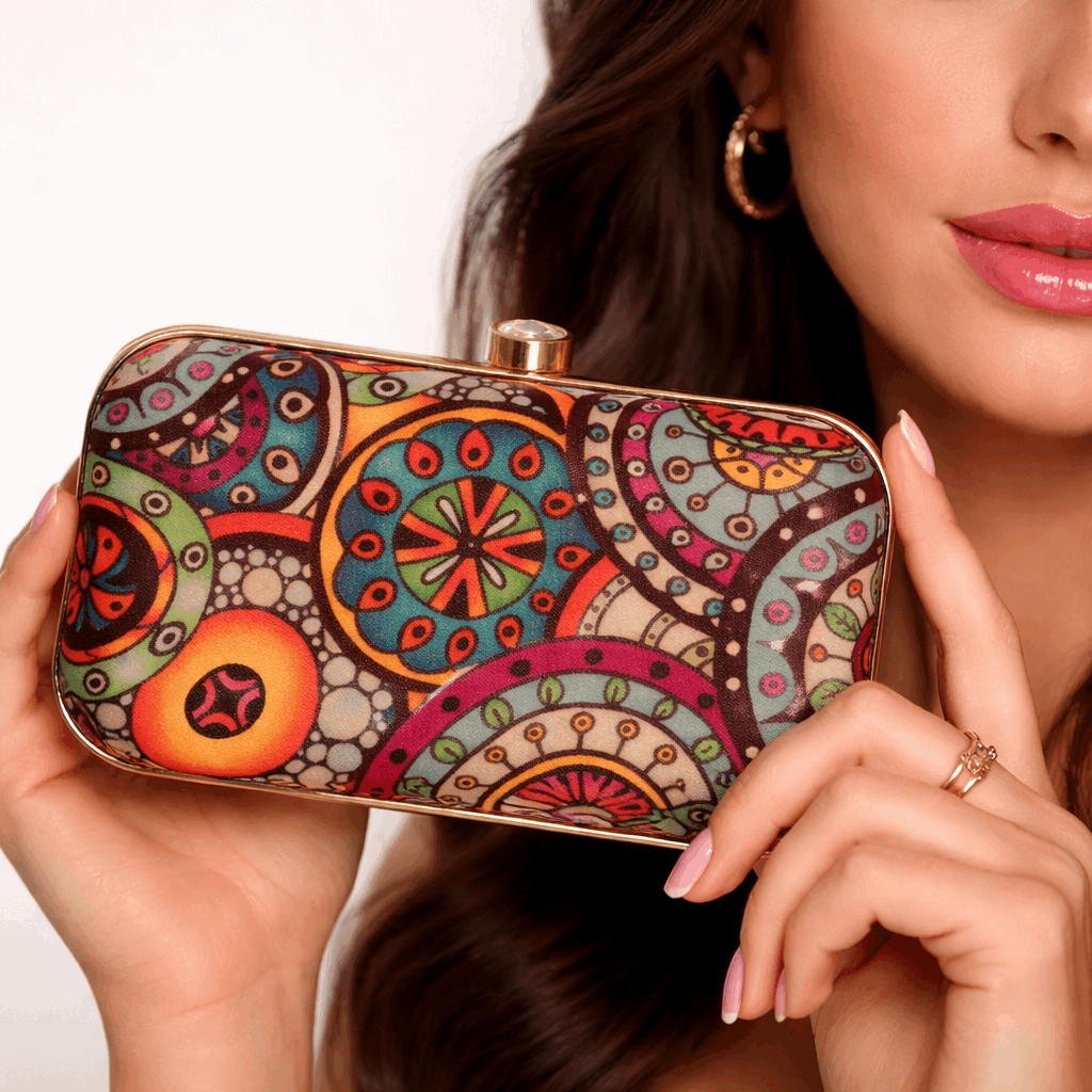 Patterned Evening Clutch Bag for Women with Chain