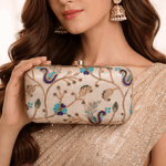 Embroidered Ethnic Evening Clutch Bag for Women Blue