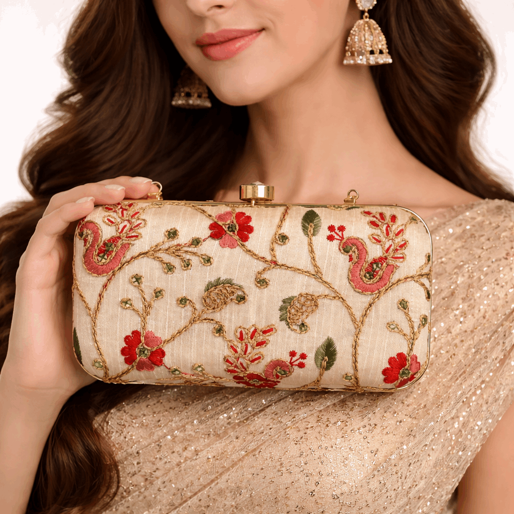 Embroidered Wedding Clutch Bag for Women Pink