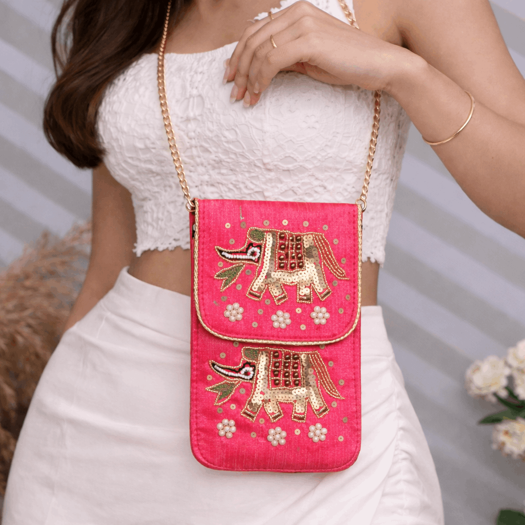 Embroidered Mobile Pouch Ethnic Velvet Phone Bag