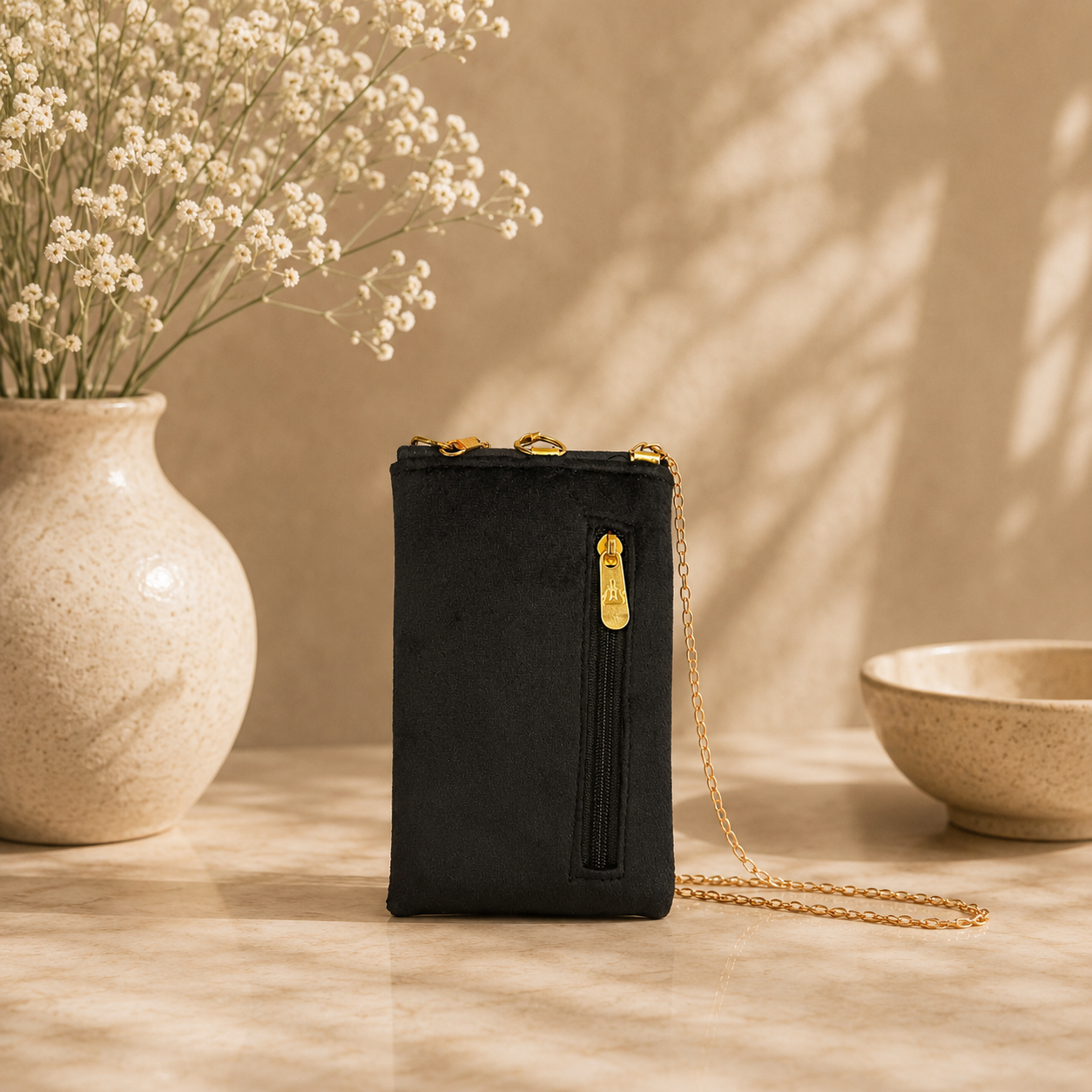Handmade Velvet Stone Work Phone Sling Bag for Wedding Party & Festive Wear