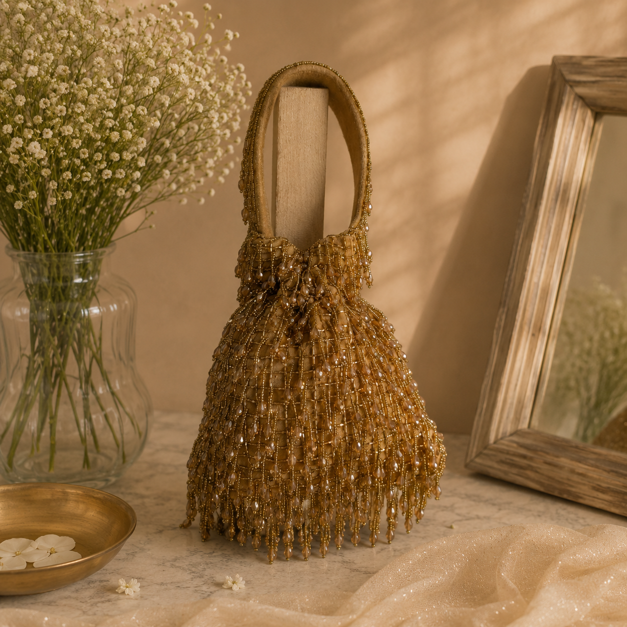 Premium Velvet Beads Embellished Potli Bag for Wedding Functions