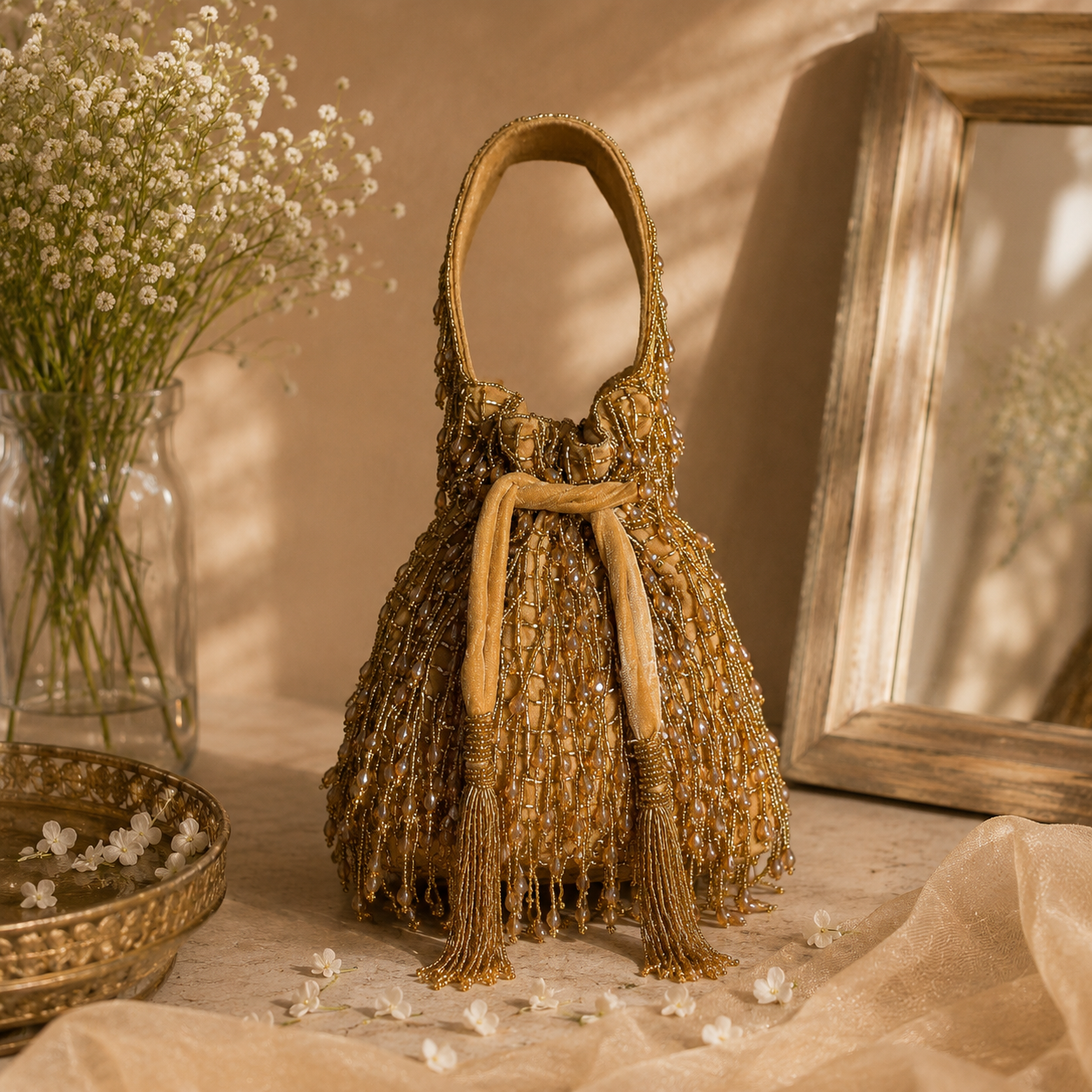 Premium Velvet Beads Embellished Potli Bag for Wedding Functions
