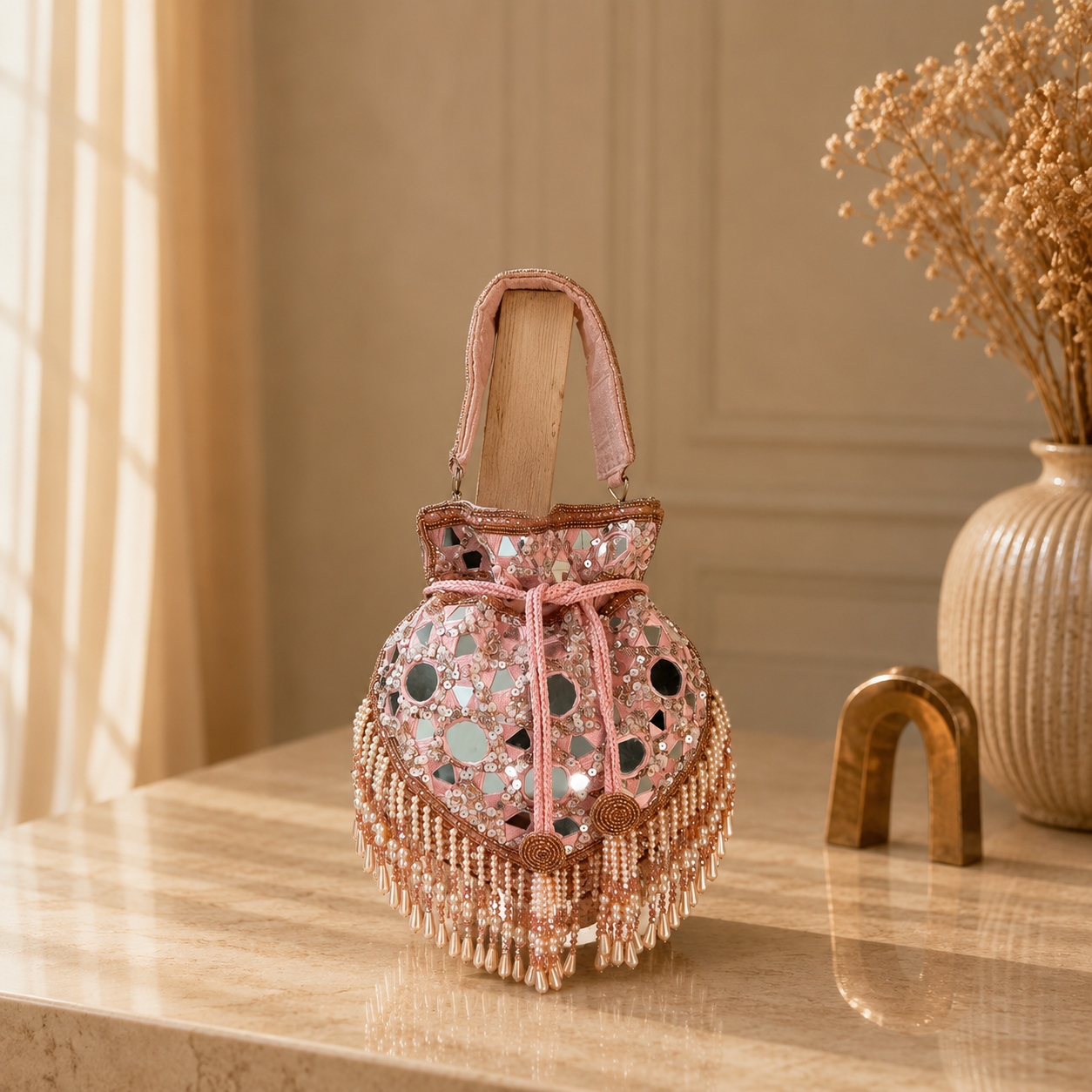 Handcrafted Mirror Work Potli Bag for Weddings, Parties & Festive Wear