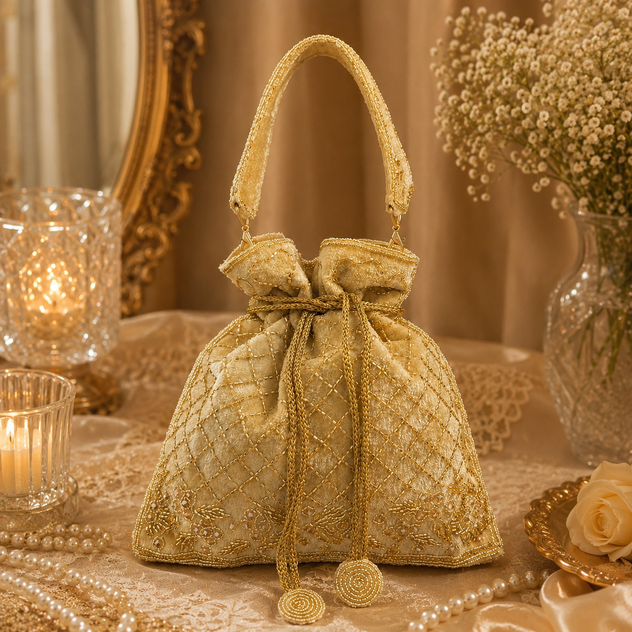 Luxury Potli Bag with Embroidered Handle