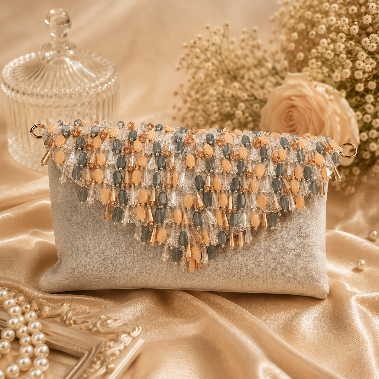 Handmade Beaded Velvet Shoulder Bag for Women | Embroidered Party Handbag