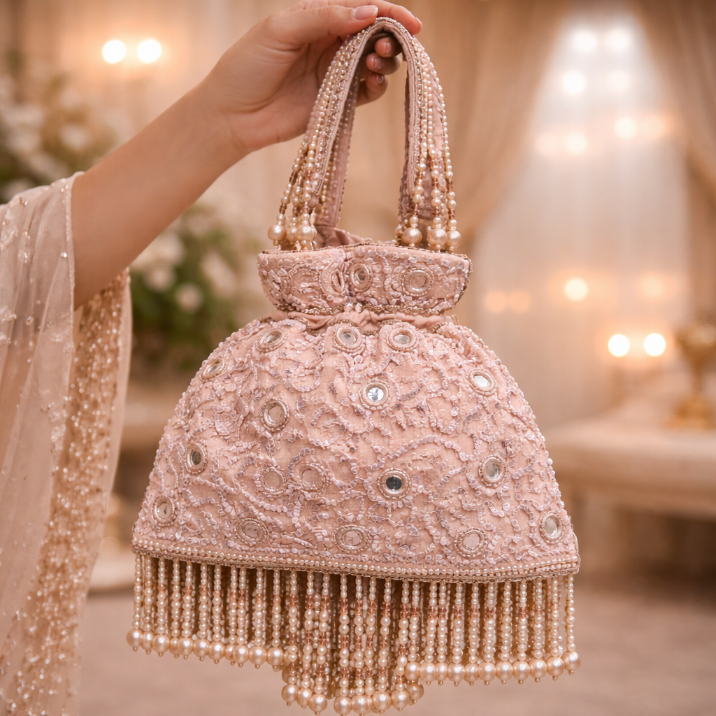 Mirror Beaded Bucket Bag – Wedding Party Bag