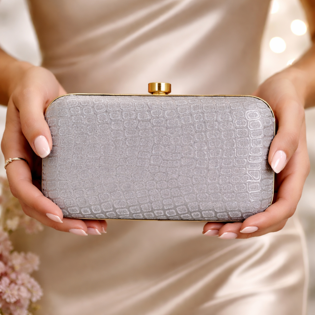 Crocodile Texture Evening Clutch Bag for Women Silver