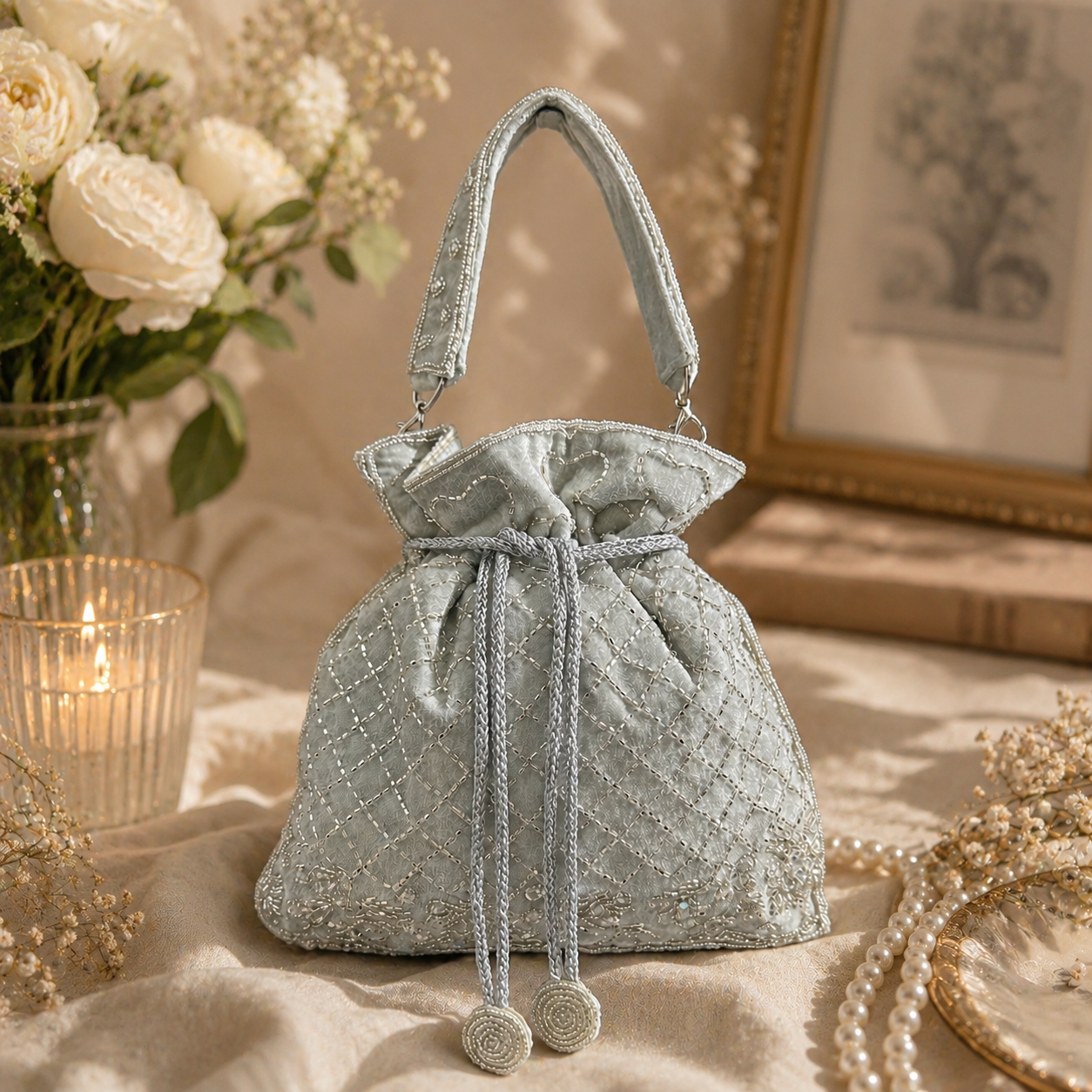 Luxury Potli Bag with Embroidered Handle