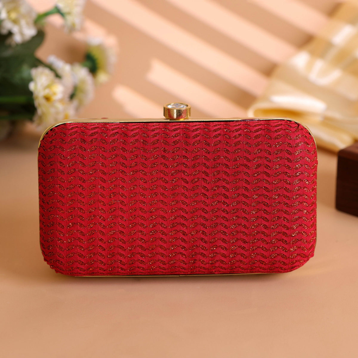 Sparkling Wedding Clutch Bag for Women Red