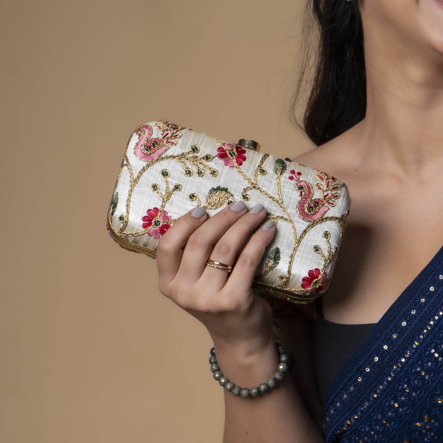 Embroidered Wedding Clutch Bag for Women Pink