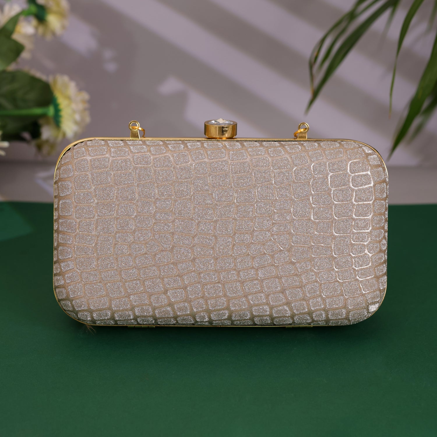 Glitter Crocodile Evening Bag Clutch for Women Bronze