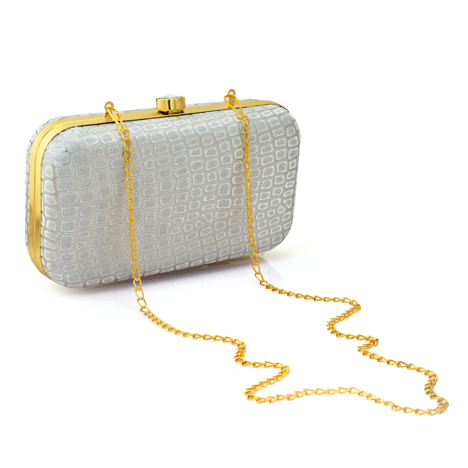 Crocodile Texture Evening Clutch Bag for Women Silver