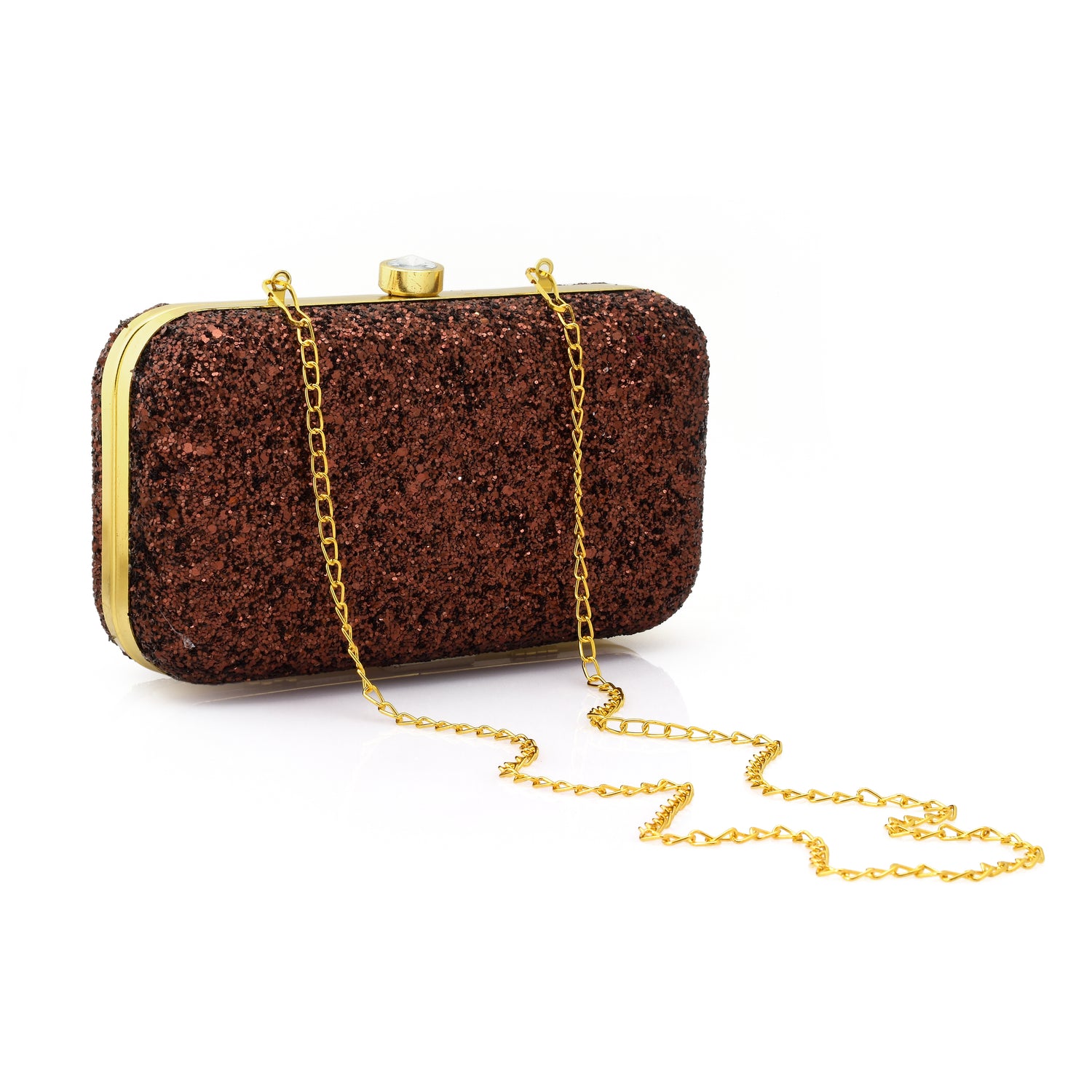 Glitter Envelope Evening Clutch Bag for Women Chocolate