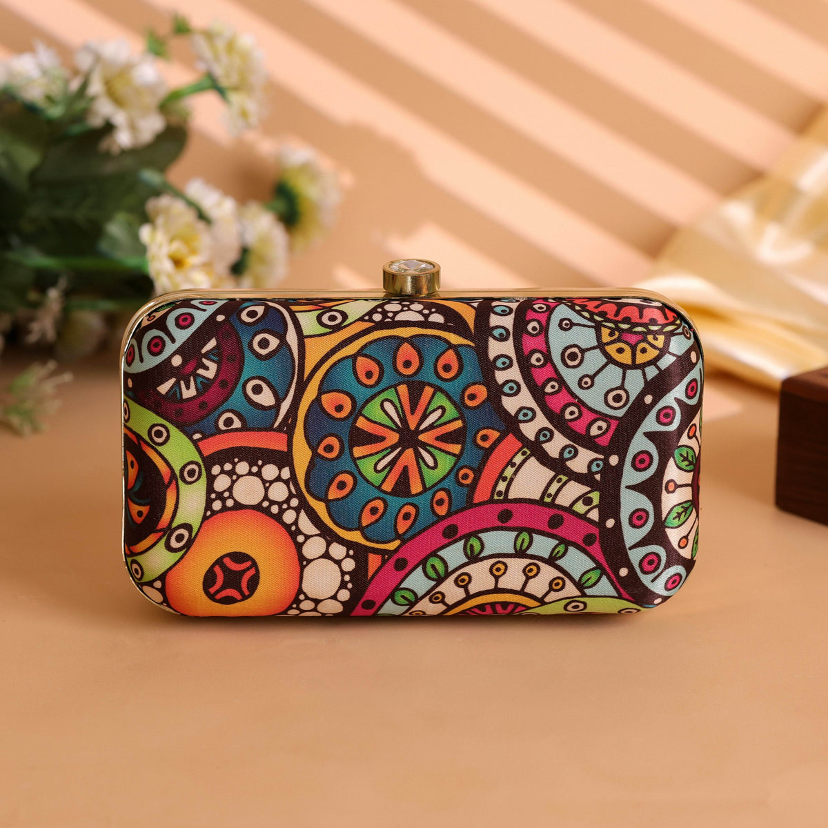 Patterned Evening Clutch Bag for Women with Chain