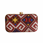 Ethnic Print Evening Clutch Bag for Women Brown