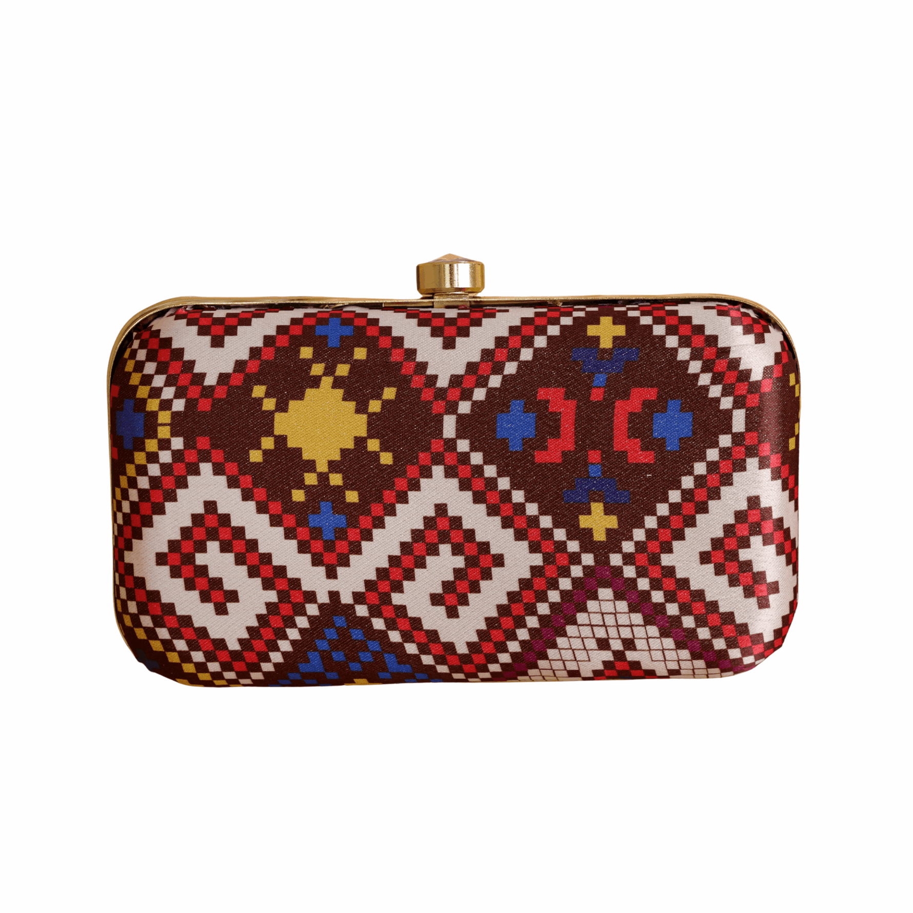 Ethnic Print Evening Clutch Bag for Women Brown