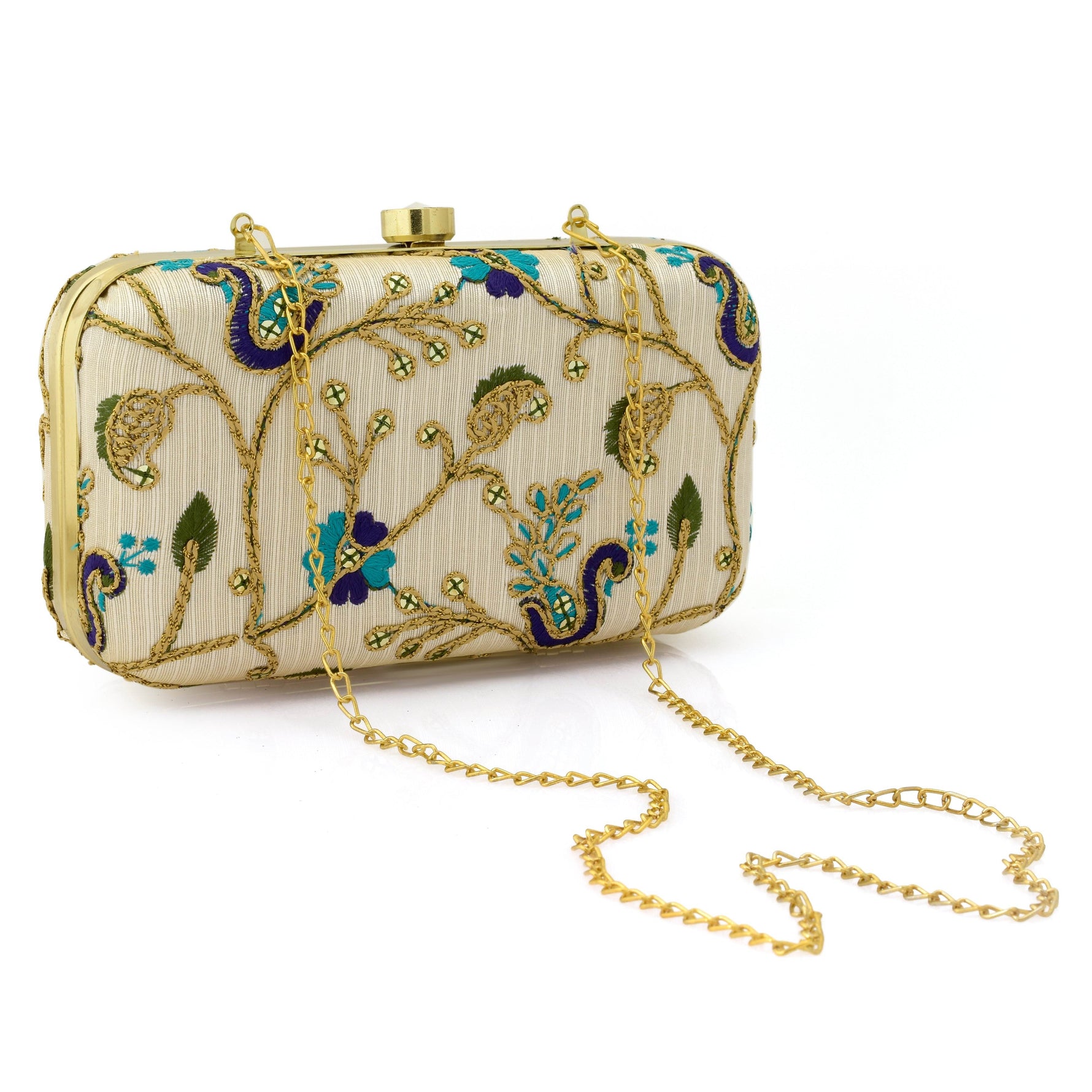 Embroidered Ethnic Evening Clutch Bag for Women Blue