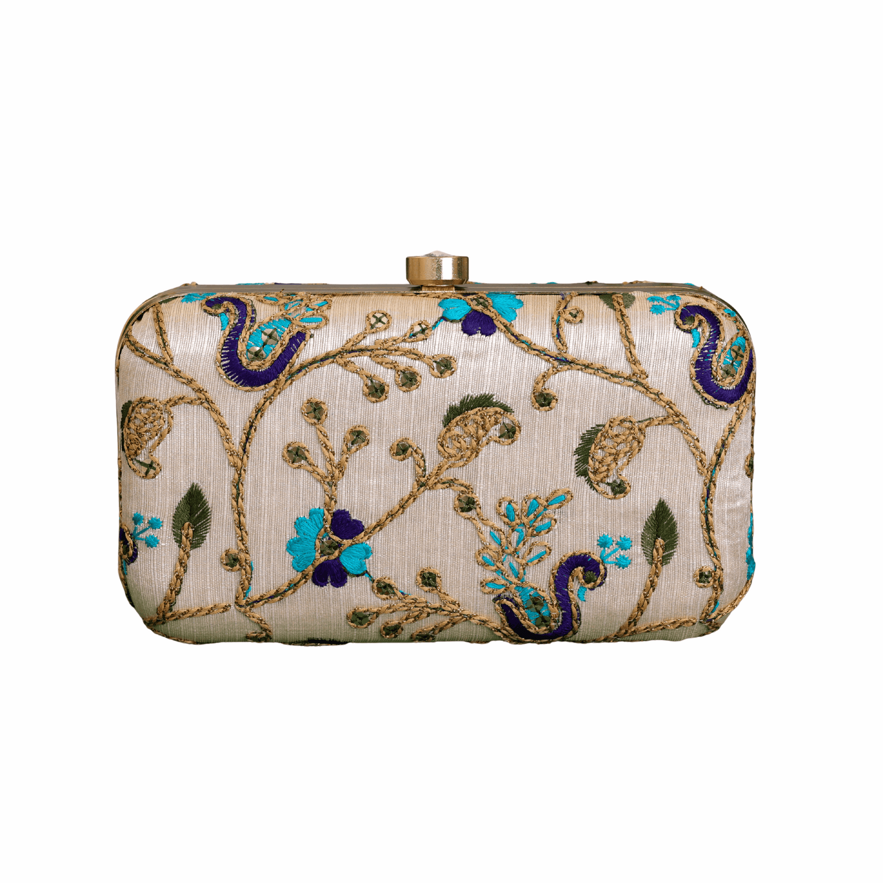 Embroidered Ethnic Evening Clutch Bag for Women Blue