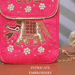 Embroidered Mobile Pouch Ethnic Velvet Phone Bag