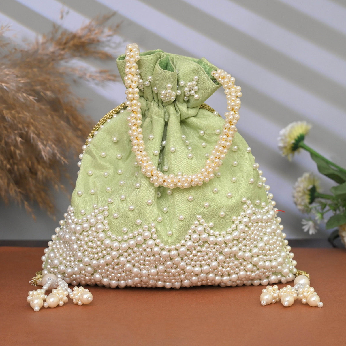 Potli Bag for Women Embroidered Potli Bag Light Green