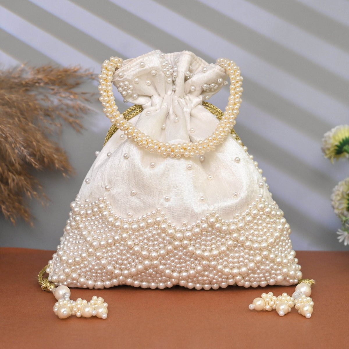 Potli Bag for Women Bridal Potli Handbag White