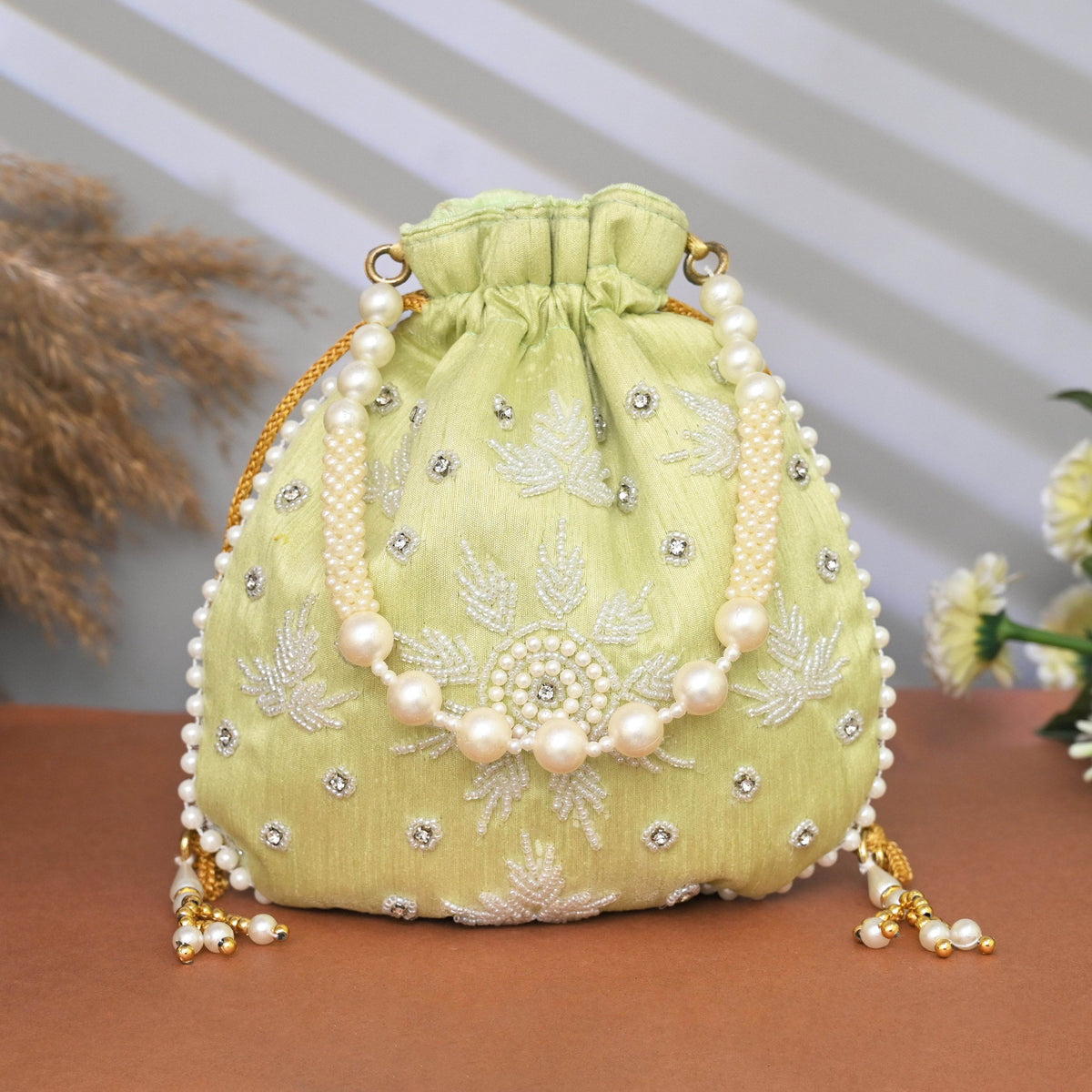 Potli Bag for Women Designer Potli Clutch Light Green