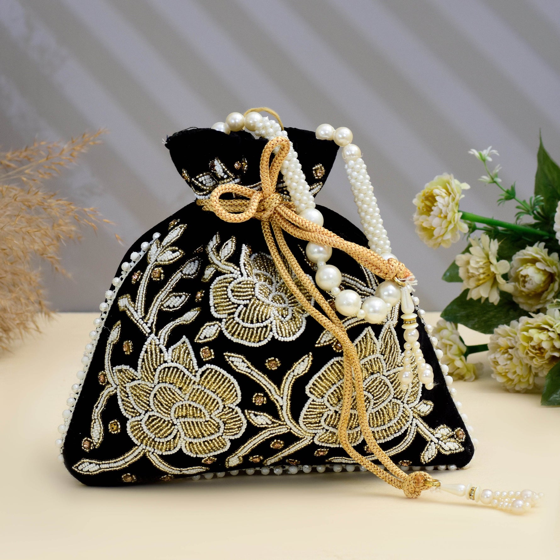 Potli Bag for Women Wedding Clutch Black