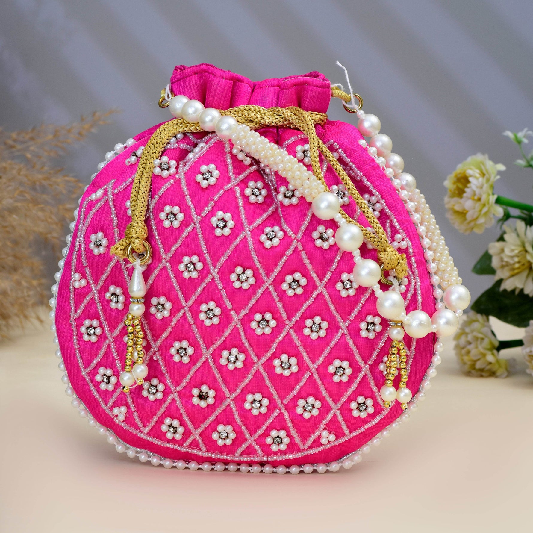 Potli Bag for Women Embroidered Potli Bag Rose Pink